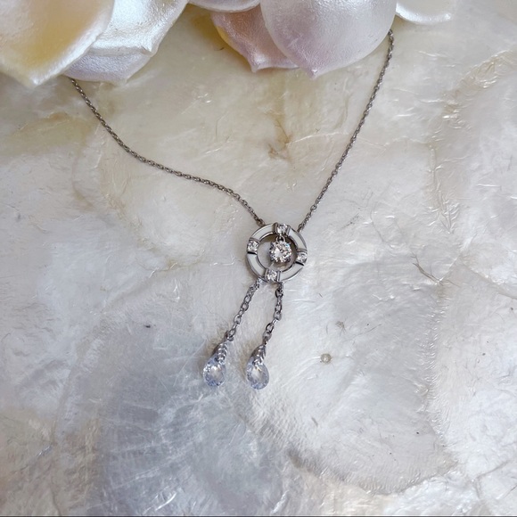 Silver Tone April Faux Diamond White Enamel Pendant Sparkly Girls Necklace NWOT - Picture 4 of 16